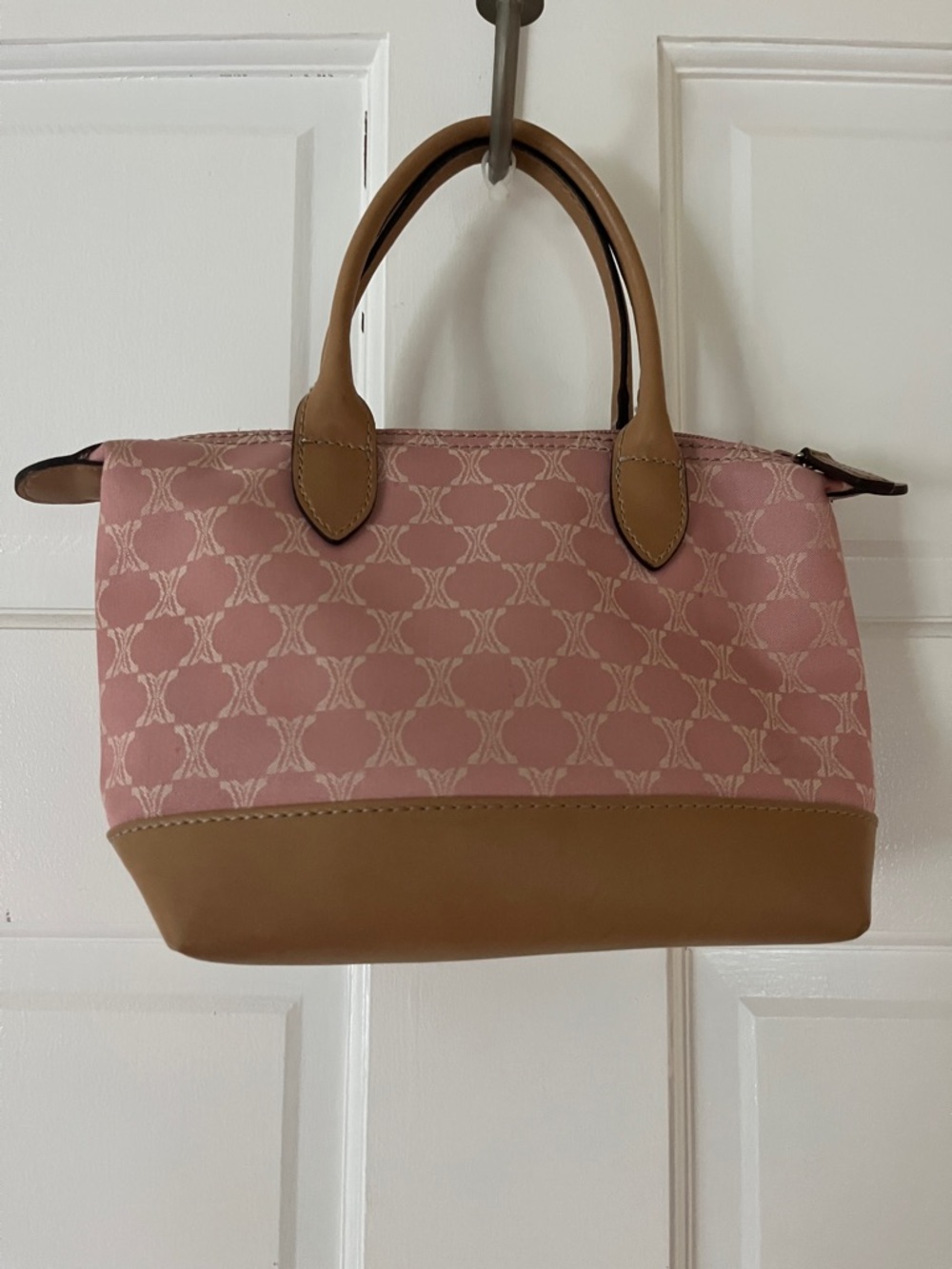 Nine West Women’s Canvas & Tan Leather Top-Handle Bag (detachable long strap)